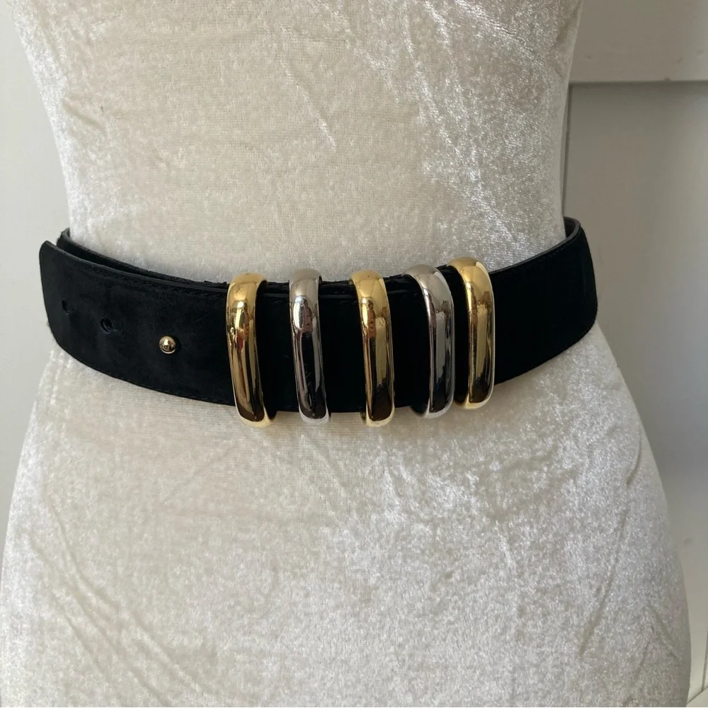 Vintage 90s Architect pig suede belt leather metal hardware quiet luxury 26”-28”